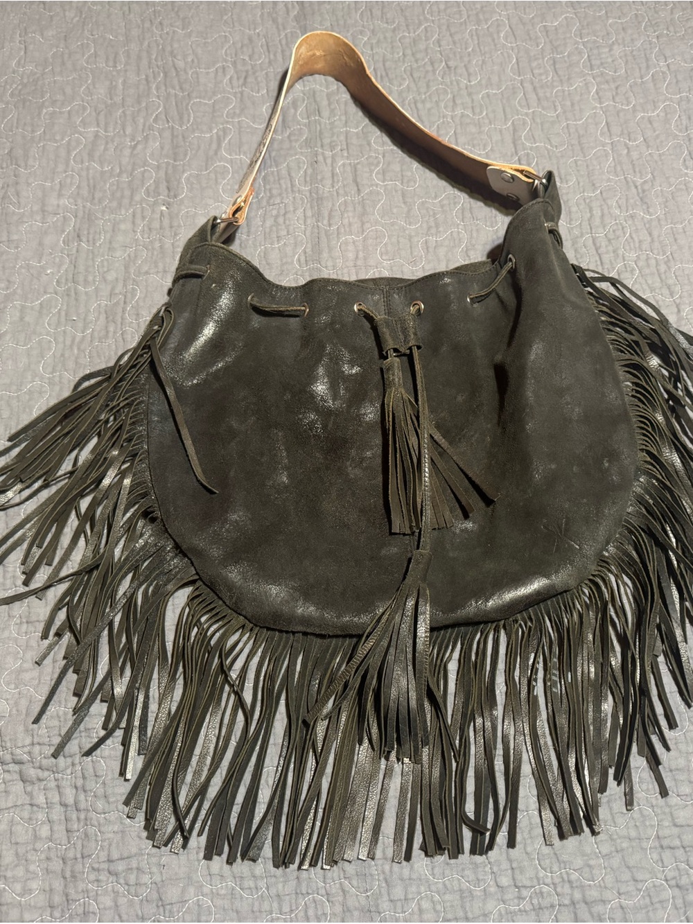 Katie Kalsi Black Distressed Leather Shoulder Bag